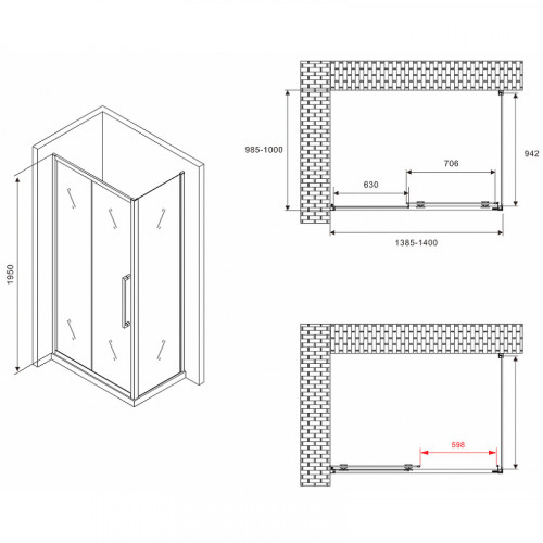 Душевой уголок Abber Schwarzer Diamant 140x100 AG30140BMH-S100BM профиль Черный стекло матовое