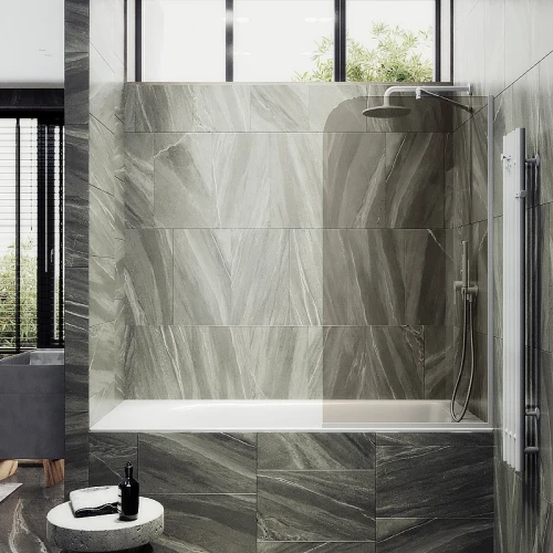 Шторка на ванну Maybah Glass MGV-151-1у 740x1400 в узком профиле Белый стекло бронзовое