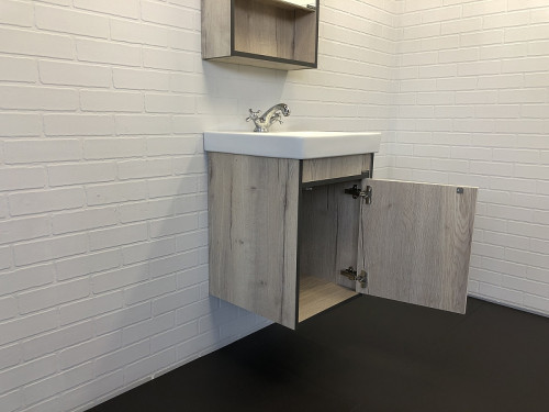 Тумба с раковиной Comforty Вена 45 00-00006653 подвесная Дуб дымчатый МДФ / ЛДСП