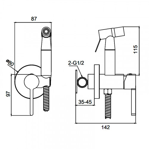 Гигиенический душ со смесителем Splenka S221.52.09 Графит матовый нержавеющая сталь встраиваемый