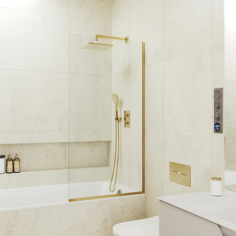 Шторка на ванну Maybah Glass MGV-64-3у 800x1400 в узком профиле Золото стекло прозрачное