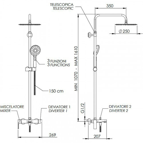 Душевая система Remer Dream D34A8MPUFM25NO Черная матовая латунь на стену
