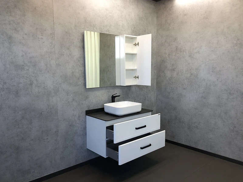 Тумба с раковиной Comforty Амстердам 95 00-00005494 подвесная Белый глянец МДФ / ЛДСП