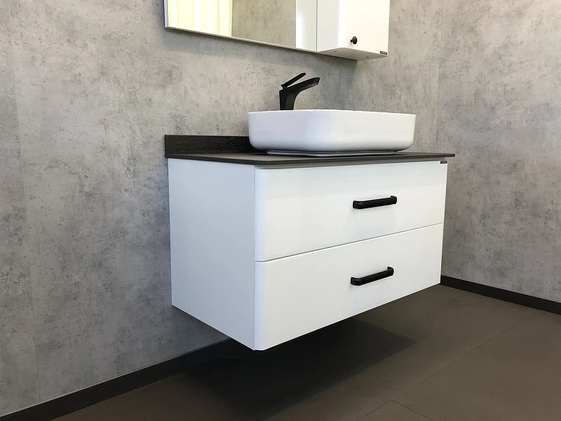 Тумба с раковиной Comforty Амстердам 95 00-00005494 подвесная Белый глянец МДФ / ЛДСП