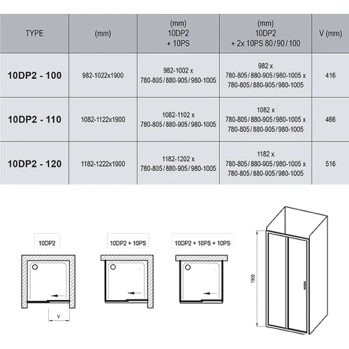 Душевая дверь Ravak 10° 10DP2 100 0ZVA0100Z1 профиль Белый стекло Transparent