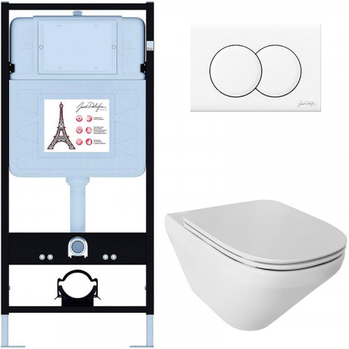 Комплект унитаза с инсталляцией Jacob Delafon Modern Life E21775RU-00 с сиденьем Микролифт и Белой глянцевой клавишей смыва