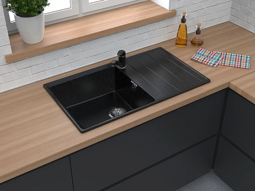 Кухонная мойка GranFest Level GF-LV-860L Черная искусственный камень (литьевой мрамор) встраиваемый