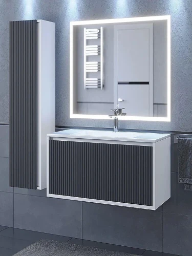 Тумба с раковиной Uperwood Next Premium 80 3930205166 подвесная цвет Белый матовый Графит матовый