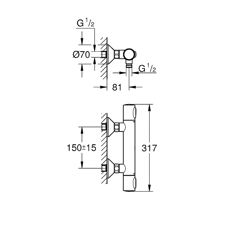 Смеситель для душа Grohe Grohtherm 500 34793000 с термостатом Хром латунь на стену