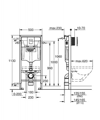 Инсталляция Grohe Rapid SL 38772001 для унитаза с клавишей смыва Хром нержавеющая сталь