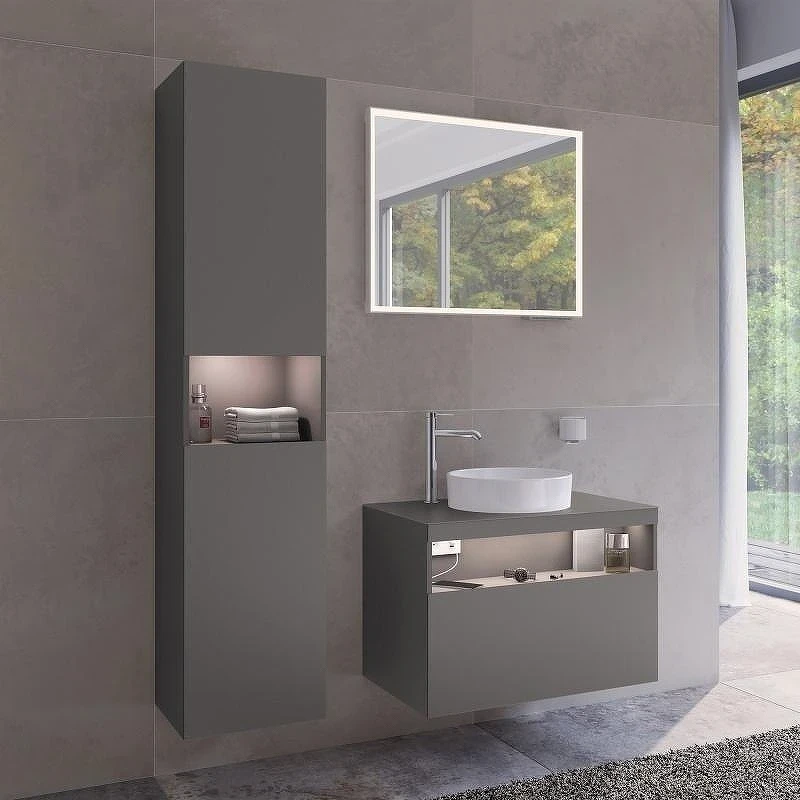 Шкаф пенал Keuco Stageline 40 R 32831290102 подвесной с подсветкой цвет Инокс матовый