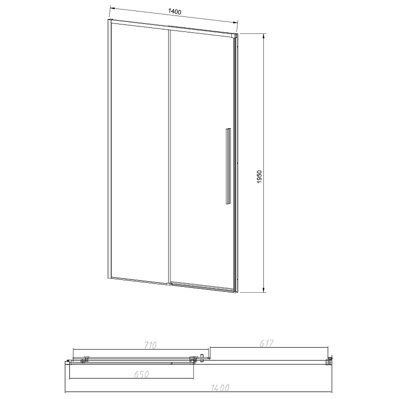 Душевая дверь Vincea Slim-N 140 VDS-4SN140CGB профиль Черный стекло тонированное