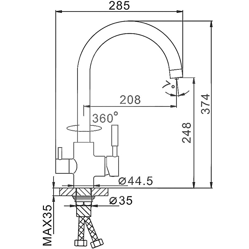 Смеситель для кухни Frap H52 F4352 Хром латунь на столешницу