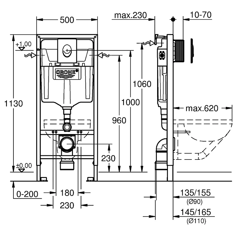 Комплект унитаза с инсталляцией Grohe Rapid SL 39187001 цвет Белый с сиденьем Микролифт и клавишей смыва цвет Хром