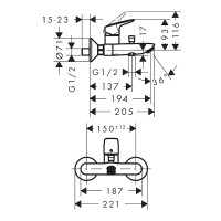 Смеситель для ванны Hansgrohe Logis 71400670 Черный матовый латунь на стену