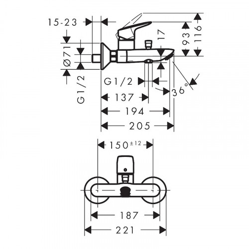 Смеситель для ванны Hansgrohe Logis 71400670 Черный матовый латунь на стену