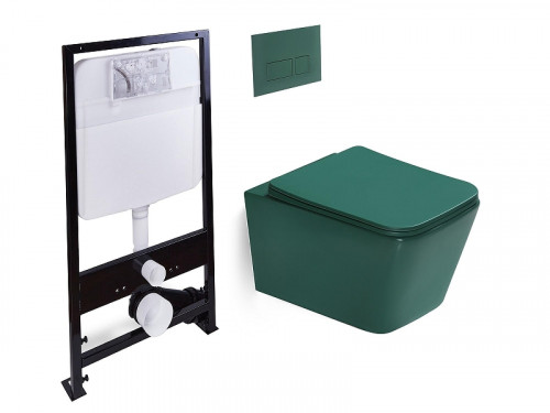 Комплект унитаза с инсталляцией SantiLine SL-5007G+SL-01/G цвет Зеленый матовый с сиденьем Микролифт и клавишей смыва цвет Зеленый матовый
