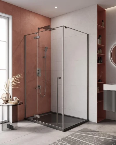 Душевой уголок Cezares Liner 120x90 L LINER-AH-1-120/90-C-GM-L профиль цвет Оружейная сталь стекло прозрачное