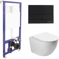 Комплект унитаза Vincea Globo VT1-14S с инсталляцией Berges Novum L5 040215 с сиденьем Микролифт и Черной матовой клавишей смыва фарфор подвесной