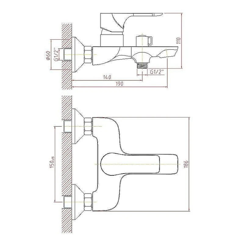 Смеситель для ванны Cron CN61172 Хром