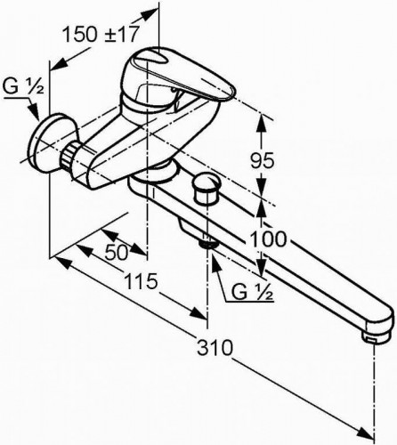 Смеситель для ванны Kludi Objekta 324910575 Хром латунь на стену