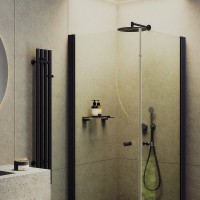 Душевой уголок Maybah Glass MGY-1291-6 800x800x1980 на монопетлях Черный стекло прозрачное