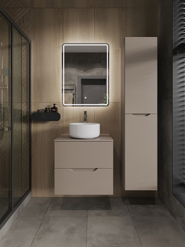 Тумба с раковиной Orange Line 60 Li-60TuLMDF+B07-345W подвесная Латте матовый МДФ / ЛДСП