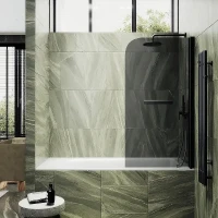 Шторка для ванны Maybah Glass MGV-791-6 800х1400 поворотная на монопетле с полотенцедержателем Черный стекло графитовое