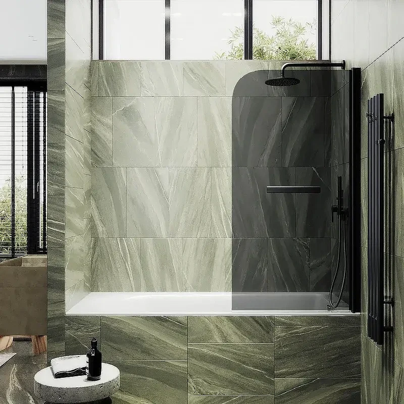 Шторка для ванны Maybah Glass MGV-791-6 800х1400 поворотная на монопетле с полотенцедержателем Черный стекло графитовое