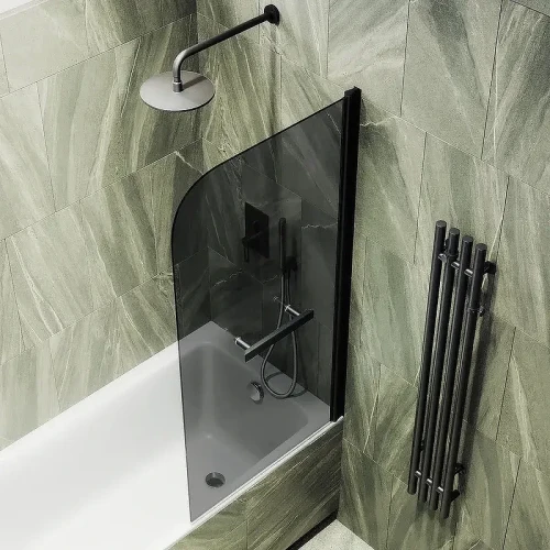 Шторка для ванны Maybah Glass MGV-791-6 800х1400 поворотная на монопетле с полотенцедержателем Черный стекло графитовое