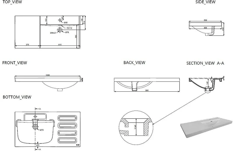Мебельная раковина Aquanet Side 100 R 347437 цвет Белый