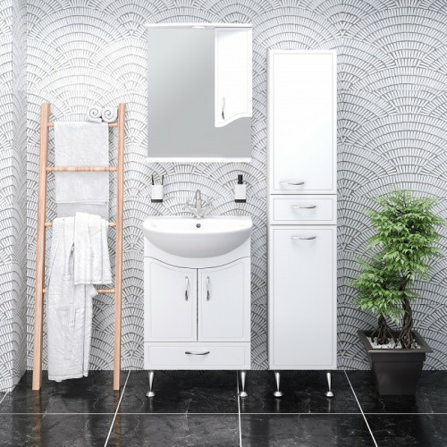 Зеркало со шкафом Runo Севилья 60 R 00000000790 с подсветкой Белое МДФ / ЛДСП, стекло