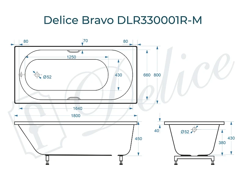 Ванна из искусственного камня Delice Bravo 180х80 DLR330001R-M цвет Белый