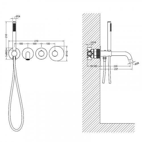 Смеситель для ванны Timo Saona 2324/00YSM с термостатом Хром латунь встраиваемый