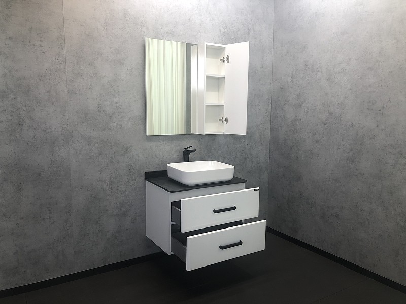 Тумба с раковиной Comforty Амстердам 75 00-00004668 подвесная Белая глянцевая МДФ / ЛДСП