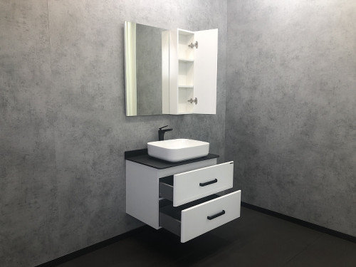 Тумба с раковиной Comforty Амстердам 75 00-00004668 подвесная Белая глянцевая МДФ / ЛДСП