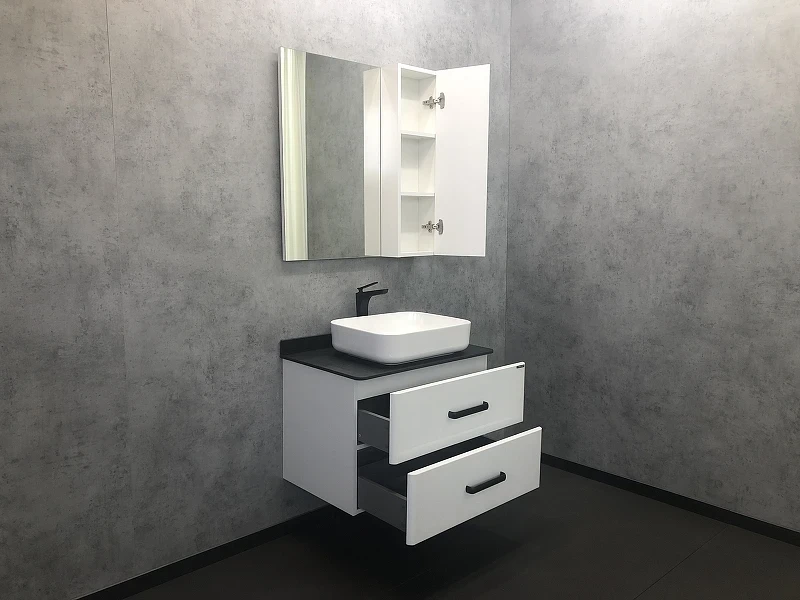 Тумба с раковиной Comforty Амстердам 75 00-00004668 подвесная Белая глянцевая МДФ / ЛДСП