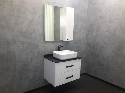 Тумба с раковиной Comforty Амстердам 75 00-00004668 подвесная Белая глянцевая МДФ / ЛДСП