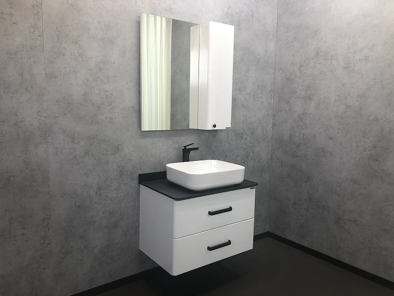 Тумба с раковиной Comforty Амстердам 75 00-00004668 подвесная Белая глянцевая МДФ / ЛДСП