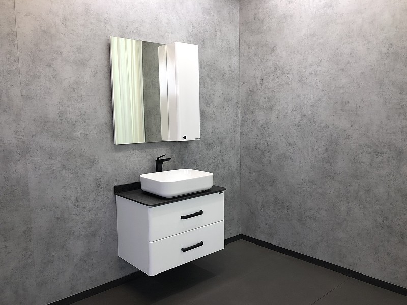 Тумба с раковиной Comforty Амстердам 75 00-00004668 подвесная Белая глянцевая МДФ / ЛДСП
