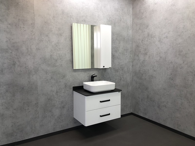 Тумба с раковиной Comforty Амстердам 75 00-00004668 подвесная Белая глянцевая МДФ / ЛДСП