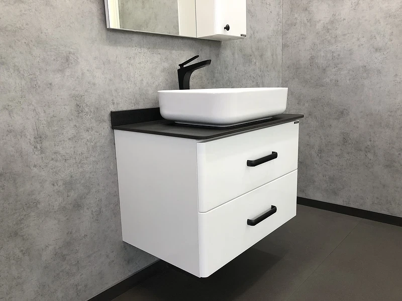 Тумба с раковиной Comforty Амстердам 75 00-00004668 подвесная Белая глянцевая МДФ / ЛДСП
