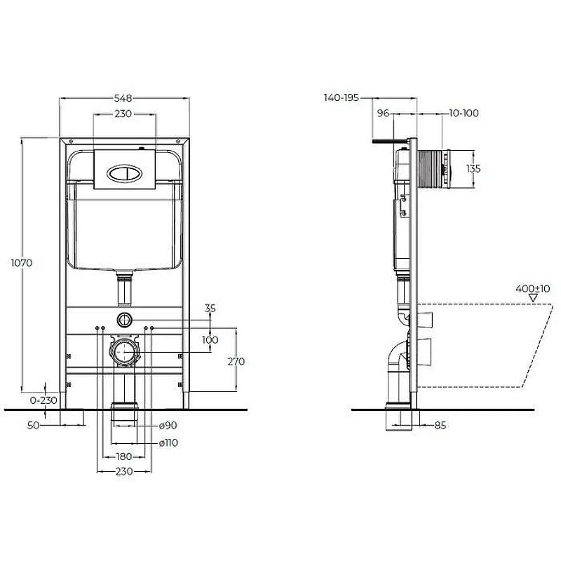 Комплект унитаза с инсталляцией BelBagno Uno-Tor BB5177CH-TOR/SC/BB026/BB044NERO с сиденьем Микролифт и Черной матовой клавишей смыва