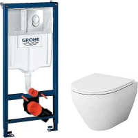 Унитаз с инсталляцией AM.PM Spirit FlashClean C701700WH+C707857WH + Grohe Rapid SL 38721001 с сиденьем Микролифт и клавишей смыва Хром