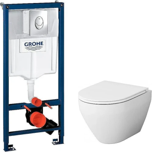 Унитаз с инсталляцией AM.PM Spirit FlashClean C701700WH+C707857WH + Grohe Rapid SL 38721001 с сиденьем Микролифт и клавишей смыва Хром