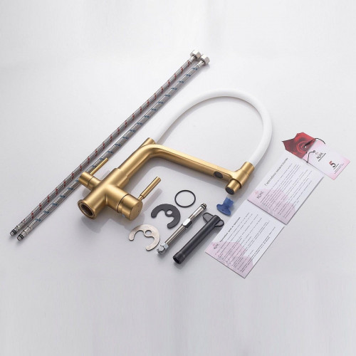 Смеситель для кухни Rose R658G цвет Золотой сатин Белый