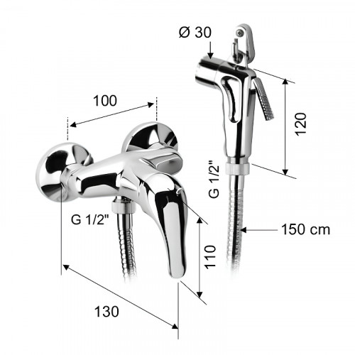 Гигиенический душ со смесителем Remer C332DP Хром латунь на стену