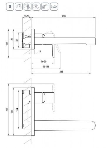Смеситель для раковины Ravak Puri PU 019.20 X070184 Черный матовый латунь встраиваемый