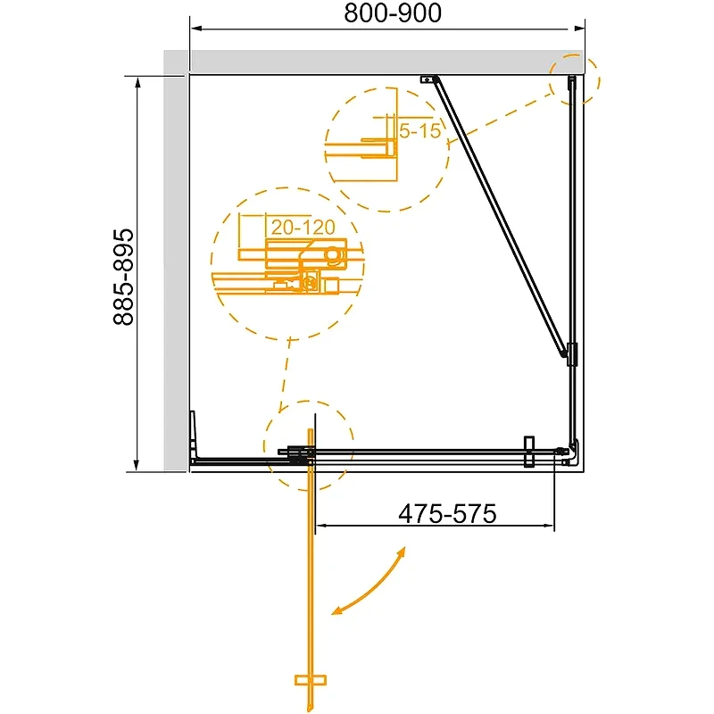Душевой уголок Cezares Slider 90x90 SLIDER-AH-1-90-80/90-GRIGIO-NERO профиль Черный матовый стекло серое