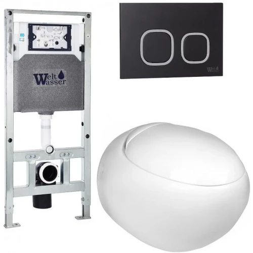 Комплект унитаза с инсталляцией WeltWasser AMBERG 506 ST + JECKENBACH 004 GL-WT + AMBERG RD-BL 10000006887 цвет Белый глянцевый с сиденьем Микролифт и клавишей смыва цвет Черный